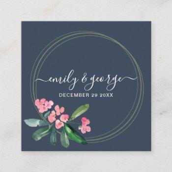 navy pink christ thorn bloom cacti wedding website square business card