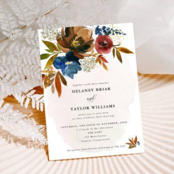 Small Navy & Rust Watercolor Boho Floral, Wedding Front View