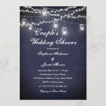 navy rustic string lights couples wedding shower invitation