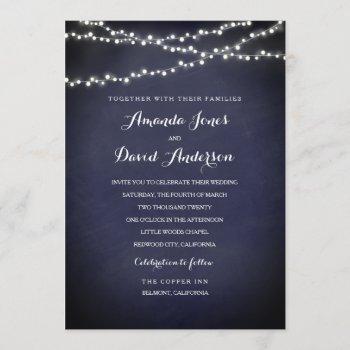 navy rustic string lights wedding invitation