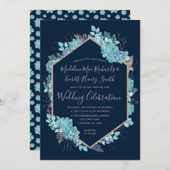 Small Navy Succulents & Rose Gold Wedding Front View