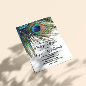 Small Navy Turquoise Peacock Feather Boho Wedding Invite Front View