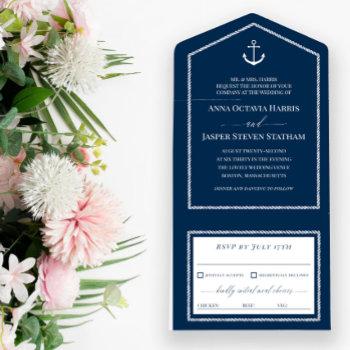 navy white anchor nautical wedding  all in one invitation