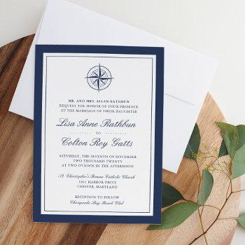 navy & white nautical compass wedding invitation