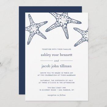 navy & white starfish wedding invitation