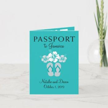 negril jamaica turquoise wedding passport invitation