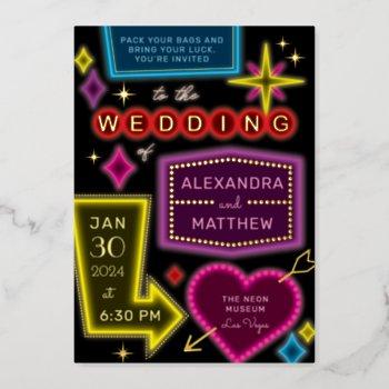neon marquee signs las vegas wedding foil invitation