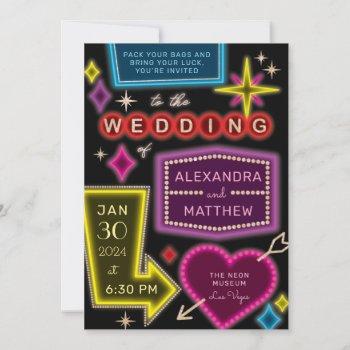 neon marquee signs las vegas wedding invitation