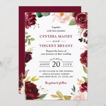 Small New! Lovely Burgundy Blush Floral Modern Wedding Front View