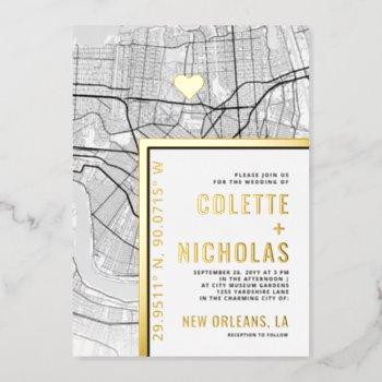 new orleans love locator | city themed wedding foil invitation