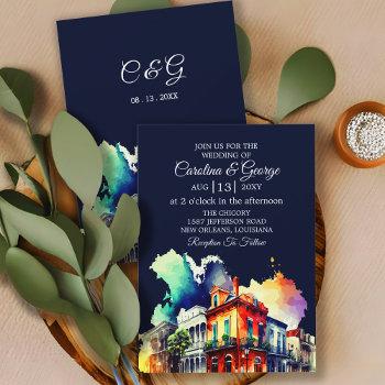 new orleans nola louisiana - watercolor wedding  invitation