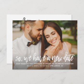 Small New Wedding Date Modern Brushed Script Photo Announcement Post Front View