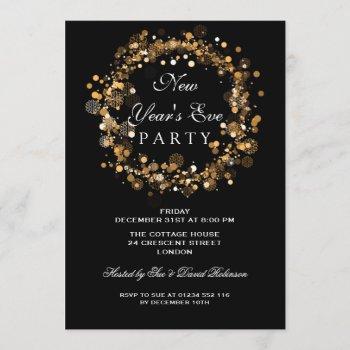 new years eve party festive wreath gold invitation