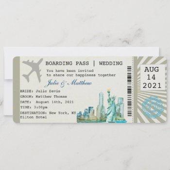 new york boarding pass ticket wedding invitation