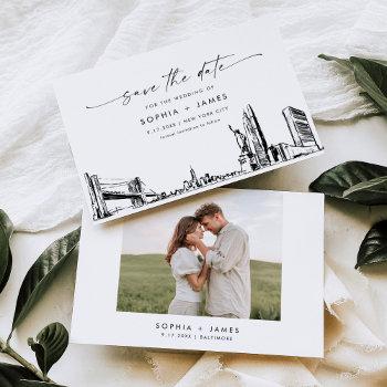 new york city skyline wedding save the date card