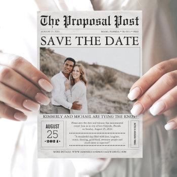 Small Newspaper Style Fun Save The Date Photo Front View
