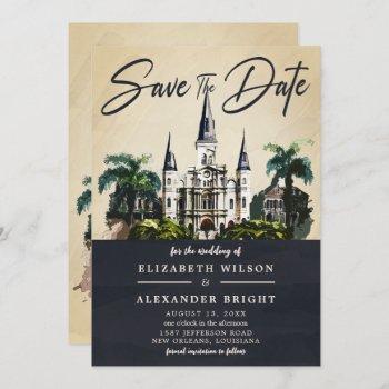 nola watercolor new orleans wedding save the date invitation