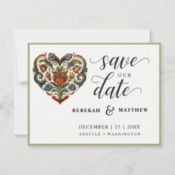 Small Norwegian Rosemaling Heart Wedding Save The Date Front View