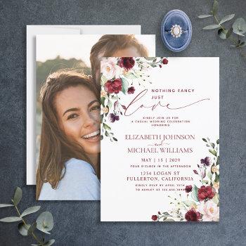 nothing fancy just love burgundy photo wedding invitation