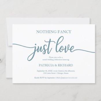 nothing fancy just love casual wedding dusty blue invitation