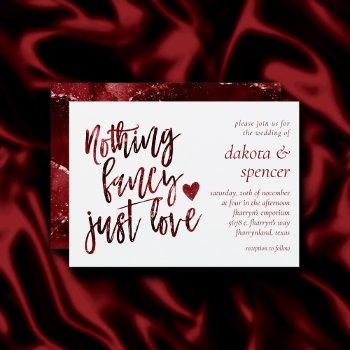 nothing fancy just love | dark crimson red wedding invitation