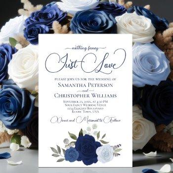nothing fancy just love elegant blue roses wedding invitation