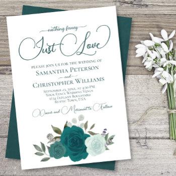 nothing fancy just love elegant teal roses wedding invitation