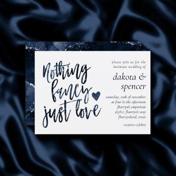 nothing fancy just love | moody navy blue wedding invitation