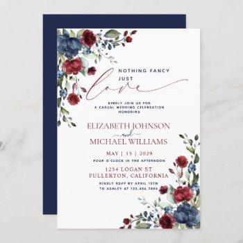 nothing fancy just love navy blue burgundy invitation
