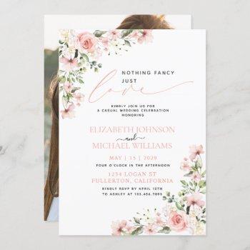 nothing fancy just love pink floral photo wedding invitation