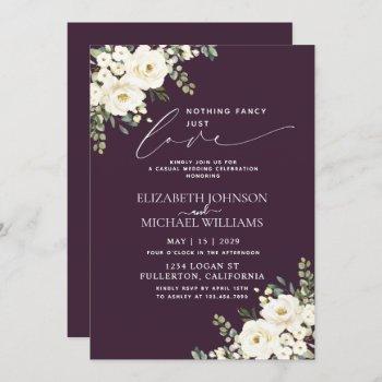 nothing fancy just love plum purple floral wedding invitation