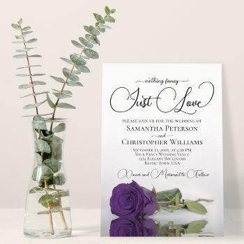 nothing fancy just love royal purple rose wedding invitation