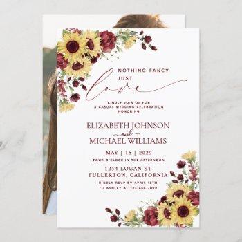 nothing fancy just love sunflower burgundy photo invitation