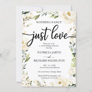 nothing fancy just love wedding white cream floral invitation