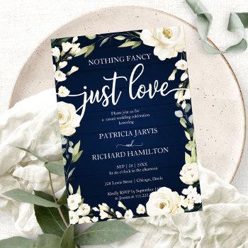 nothing fancy just love wedding white floral invitation