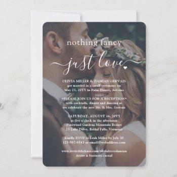 nothing fancy photo & white text wedding reception invitation