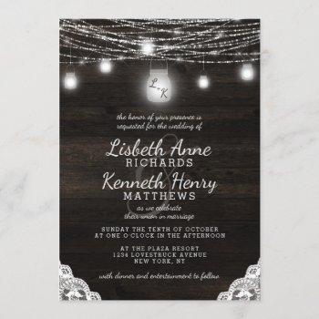 oak ridge rustic wood lace & mason jars wedding invitation