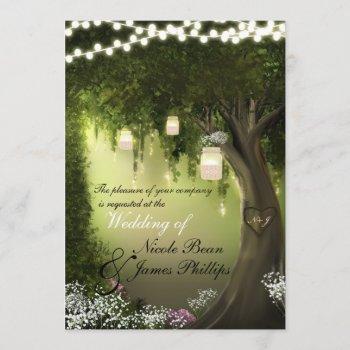 oak tree rustic enchanted forest garden wedding invitation