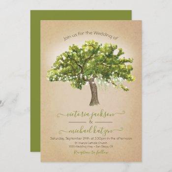 oak tree spanish moss string of lights wedding invitation