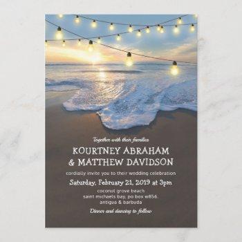 ocean beach seaside string lights wedding invitation