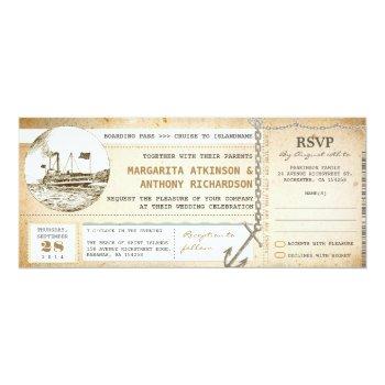 Small Old Boarding Pass Cruise Wedding Invites With Rsvp Front View