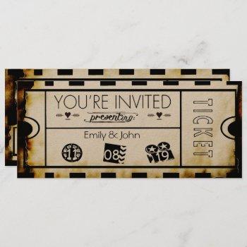 Small Old Paper Ticket Vintage Modern Typography Wedding Front View