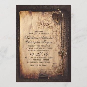 old skeleton key vintage and gothic wedding invitation