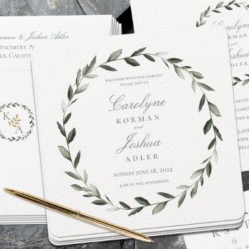 olive wreath wedding invitation