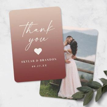 Small Ombre Champagne & Cinnamon Red Wedding Thank You Front View