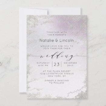 Small Ombre Light Purple Silver Foil Luxe Script Wedding Front View