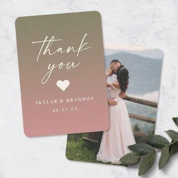 ombre lily green & dusty rose pink wedding thank you card