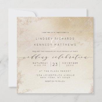 ombre yellow gold frosted foil luxe wedding square invitation