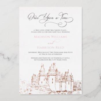 once upon a time fairy tale wedding rose gold foil invitation