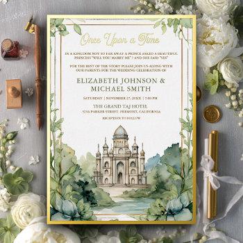 once upon a time fairytale castle photo wedding foil invitation